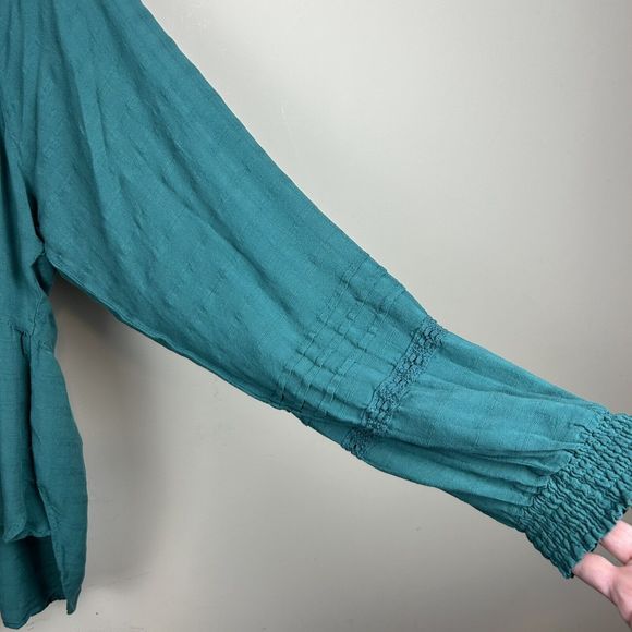 Knox Rose Green Peplum Peasant Blouse High Low Buttons Flowy Boho Size XL - Picture 5 of 6